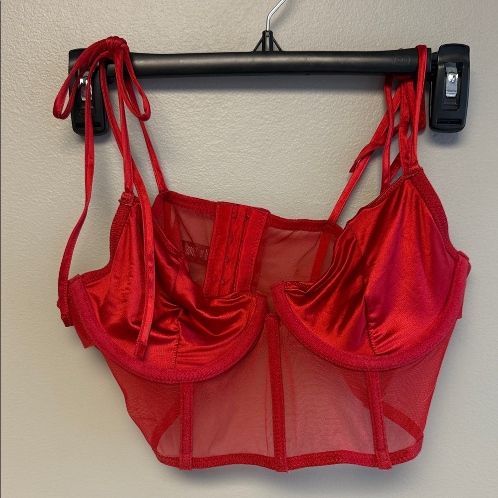 Dynamite Red Satin Mesh Corset Crop Top Size M